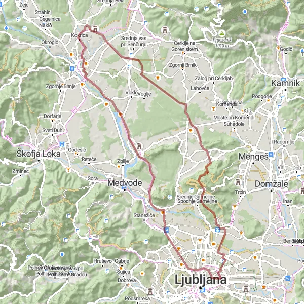 Map miniature of "Gravel Exploration of Predoslje and Bobovek" cycling inspiration in Zahodna Slovenija, Slovenia. Generated by Tarmacs.app cycling route planner