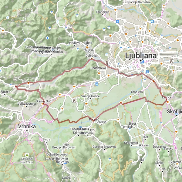 Map miniature of "Gravel Adventure" cycling inspiration in Zahodna Slovenija, Slovenia. Generated by Tarmacs.app cycling route planner