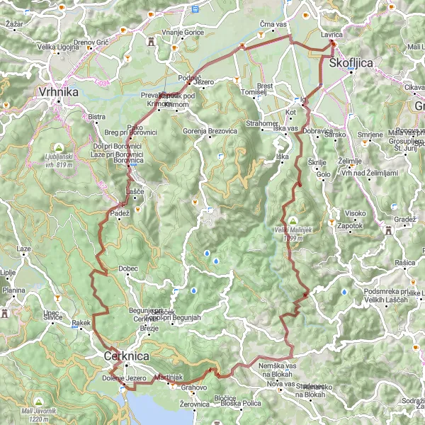 Map miniature of "Exploring the Gravel Roads of Zahodna Slovenija" cycling inspiration in Zahodna Slovenija, Slovenia. Generated by Tarmacs.app cycling route planner