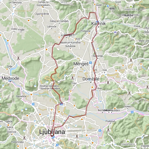 Map miniature of "Exploring the Gravel Wonders Near Ljubljana" cycling inspiration in Zahodna Slovenija, Slovenia. Generated by Tarmacs.app cycling route planner