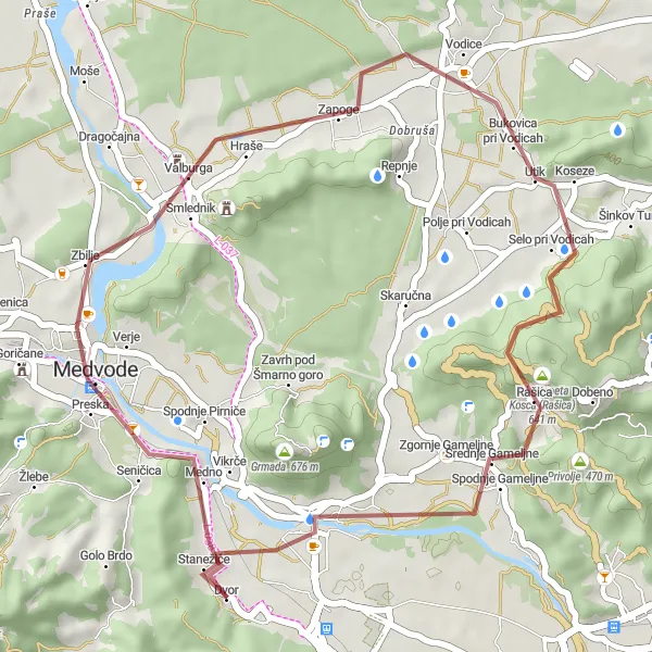 Zemljevid v pomanjšavi "Gravelska kolesarska pot okoli Ljubljane" kolesarske inspiracije v Zahodna Slovenija, Slovenia. Generirano z načrtovalcem kolesarskih poti Tarmacs.app