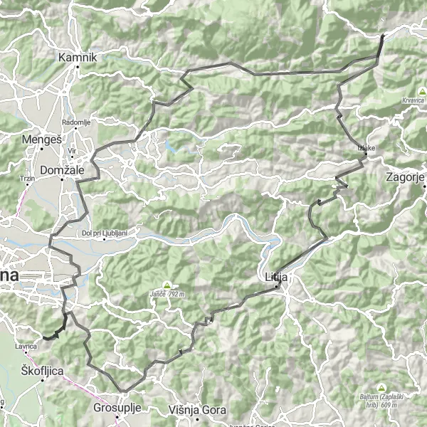 Miniaturní mapa "Klen a Podlipoglav" inspirace pro cyklisty v oblasti Zahodna Slovenija, Slovenia. Vytvořeno pomocí plánovače tras Tarmacs.app