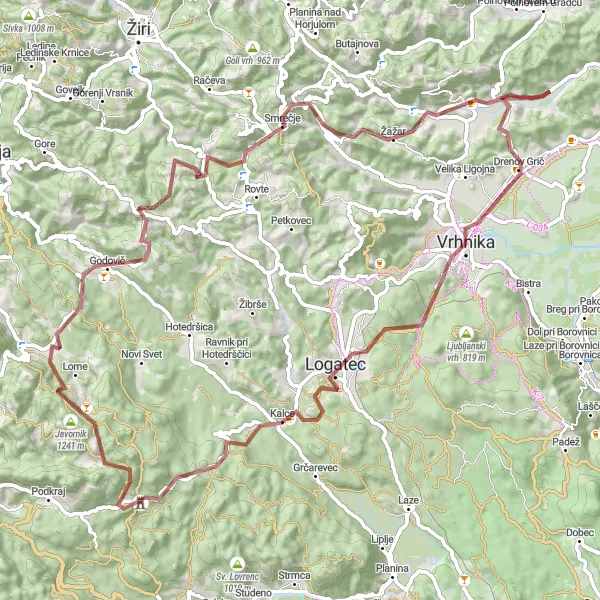 Miniatura della mappa di ispirazione al ciclismo "Giro delle Colline Verdi" nella regione di Zahodna Slovenija, Slovenia. Generata da Tarmacs.app, pianificatore di rotte ciclistiche