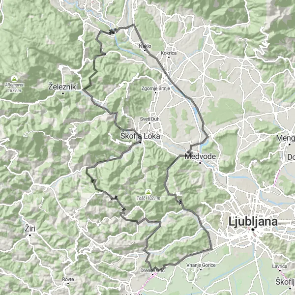 Miniatura della mappa di ispirazione al ciclismo "Tour delle Colline del Sole" nella regione di Zahodna Slovenija, Slovenia. Generata da Tarmacs.app, pianificatore di rotte ciclistiche