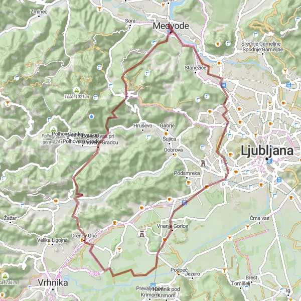 Karten-Miniaturansicht der Radinspiration "Schottertour um Medvode" in Zahodna Slovenija, Slovenia. Erstellt vom Tarmacs.app-Routenplaner für Radtouren
