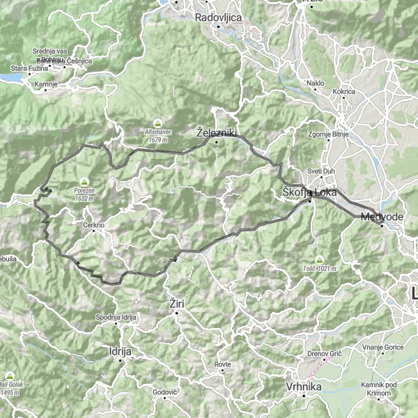 Karten-Miniaturansicht der Radinspiration "Road-Tour durch die malerische Landschaft" in Zahodna Slovenija, Slovenia. Erstellt vom Tarmacs.app-Routenplaner für Radtouren