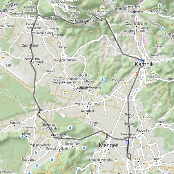 Miniatura della mappa di ispirazione al ciclismo "Giro in bici tra Gobavica e Preserje pri Radomljah" nella regione di Zahodna Slovenija, Slovenia. Generata da Tarmacs.app, pianificatore di rotte ciclistiche