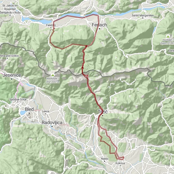 Miniatura della mappa di ispirazione al ciclismo "Giro in bicicletta da Mlaka pri Kranju - Gravel Route" nella regione di Zahodna Slovenija, Slovenia. Generata da Tarmacs.app, pianificatore di rotte ciclistiche