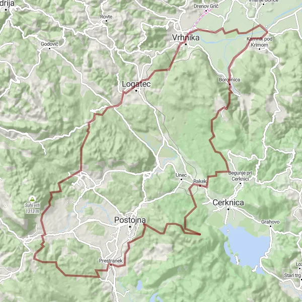 Map miniature of "Mountain Delights" cycling inspiration in Zahodna Slovenija, Slovenia. Generated by Tarmacs.app cycling route planner