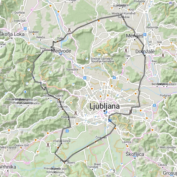 Map miniature of "Ljubljana Loop" cycling inspiration in Zahodna Slovenija, Slovenia. Generated by Tarmacs.app cycling route planner