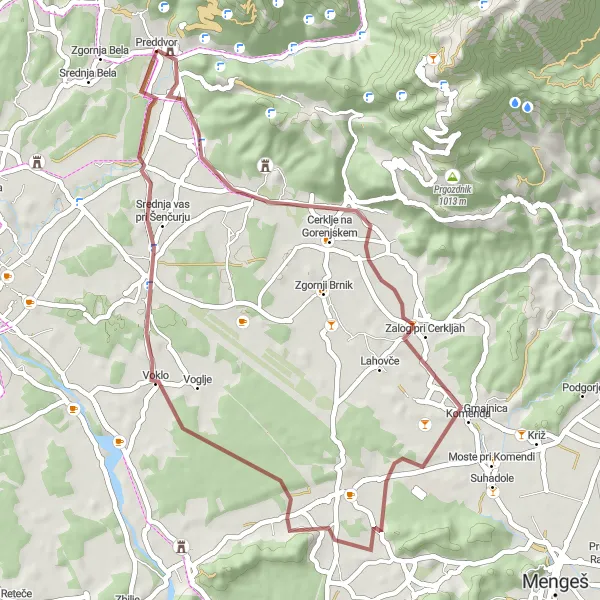 Map miniature of "Preddvor Gravel Loop" cycling inspiration in Zahodna Slovenija, Slovenia. Generated by Tarmacs.app cycling route planner