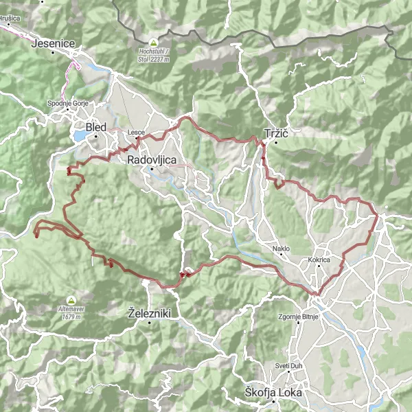 Map miniature of "Preddvor Mountain Challenge" cycling inspiration in Zahodna Slovenija, Slovenia. Generated by Tarmacs.app cycling route planner