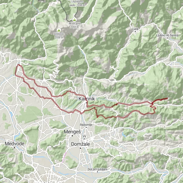 Map miniature of "The Gravel Adventure" cycling inspiration in Zahodna Slovenija, Slovenia. Generated by Tarmacs.app cycling route planner