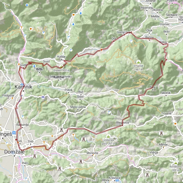 Miniaturní mapa "Radomlje - Postovka Gravel Adventure" inspirace pro cyklisty v oblasti Zahodna Slovenija, Slovenia. Vytvořeno pomocí plánovače tras Tarmacs.app