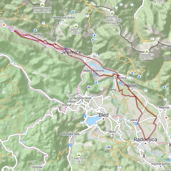 Map miniature of "Exploring Hraše" cycling inspiration in Zahodna Slovenija, Slovenia. Generated by Tarmacs.app cycling route planner