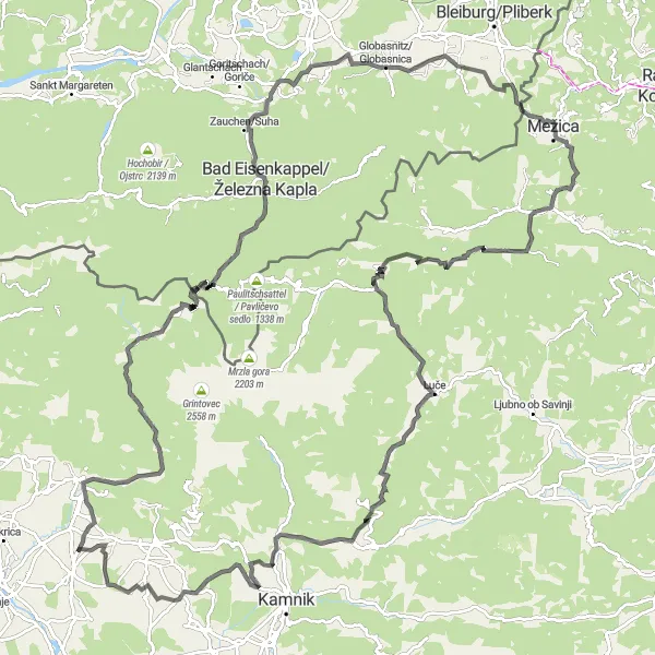 Map miniature of "Šenčur Road Cycling Route" cycling inspiration in Zahodna Slovenija, Slovenia. Generated by Tarmacs.app cycling route planner