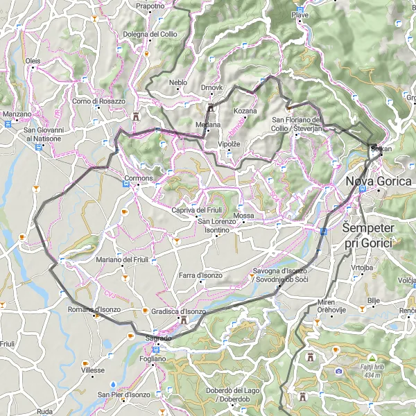 Miniaturní mapa "Road Gorizia - Sabotino / Sabotin Loop" inspirace pro cyklisty v oblasti Zahodna Slovenija, Slovenia. Vytvořeno pomocí plánovače tras Tarmacs.app