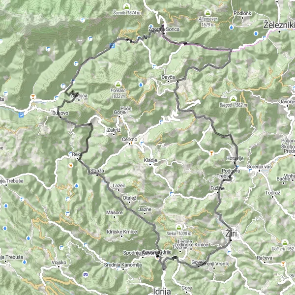 Map miniature of "Scenic Road Loop" cycling inspiration in Zahodna Slovenija, Slovenia. Generated by Tarmacs.app cycling route planner