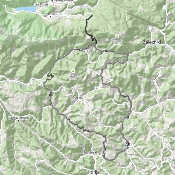 Zemljevid v pomanjšavi "Razgibana kolesarska avantura v zahodni Sloveniji" kolesarske inspiracije v Zahodna Slovenija, Slovenia. Generirano z načrtovalcem kolesarskih poti Tarmacs.app