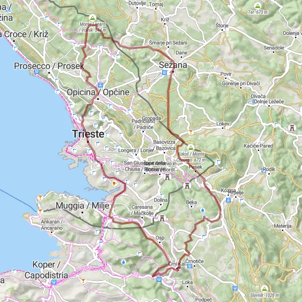 Map miniature of "Gravel Adventure near Sv. Anton" cycling inspiration in Zahodna Slovenija, Slovenia. Generated by Tarmacs.app cycling route planner