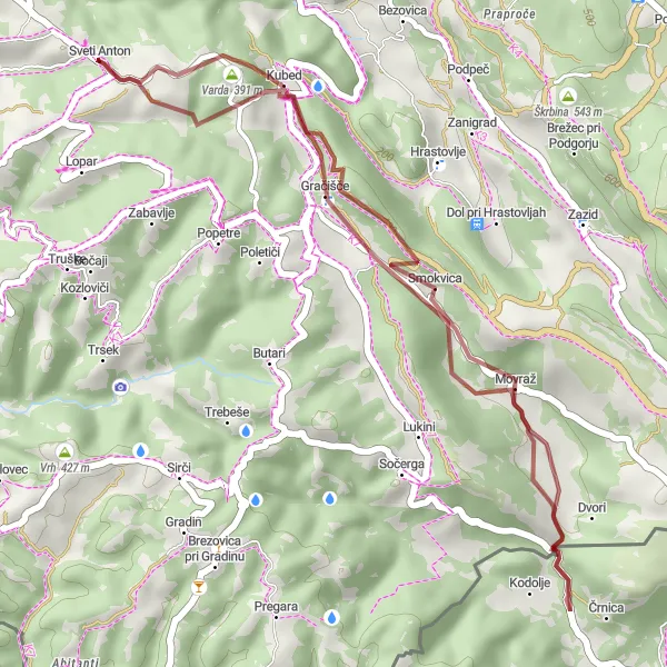 Map miniature of "Griža Gravel Loop" cycling inspiration in Zahodna Slovenija, Slovenia. Generated by Tarmacs.app cycling route planner