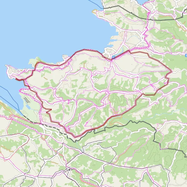 Map miniature of "Coastal Escape" cycling inspiration in Zahodna Slovenija, Slovenia. Generated by Tarmacs.app cycling route planner