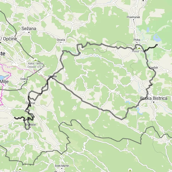 Zemljevid v pomanjšavi "Kolesarska pot okoli Sv. Antona" kolesarske inspiracije v Zahodna Slovenija, Slovenia. Generirano z načrtovalcem kolesarskih poti Tarmacs.app