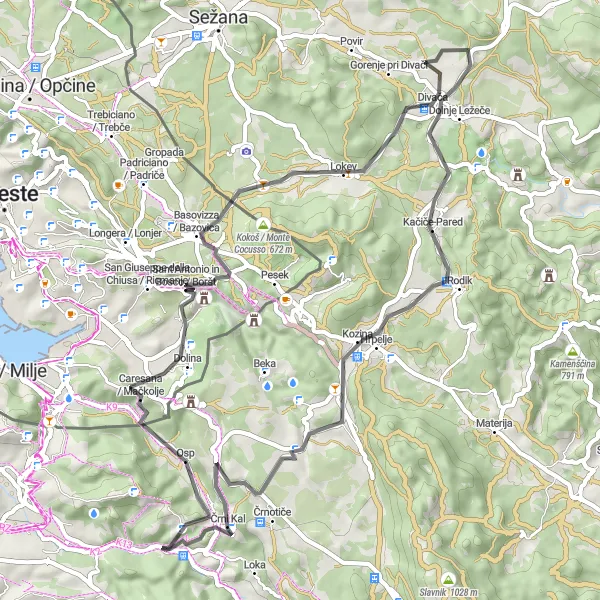 Map miniature of "Hidden Gems" cycling inspiration in Zahodna Slovenija, Slovenia. Generated by Tarmacs.app cycling route planner