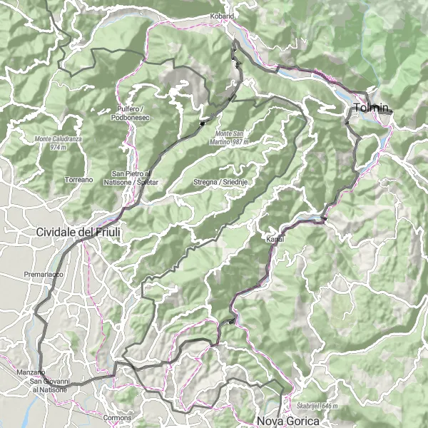 Miniaturní mapa "Cyklostezka Mengore a okolí" inspirace pro cyklisty v oblasti Zahodna Slovenija, Slovenia. Vytvořeno pomocí plánovače tras Tarmacs.app