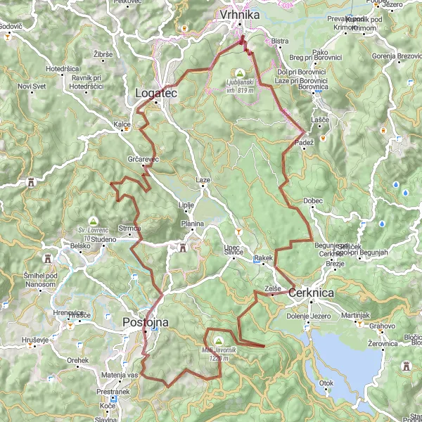 Miniatura della mappa di ispirazione al ciclismo "Giro in bicicletta attraverso le località rurali intorno a Verd" nella regione di Zahodna Slovenija, Slovenia. Generata da Tarmacs.app, pianificatore di rotte ciclistiche