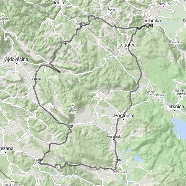 Karten-Miniaturansicht der Radinspiration "Große Straßenradtour um Verd" in Zahodna Slovenija, Slovenia. Erstellt vom Tarmacs.app-Routenplaner für Radtouren