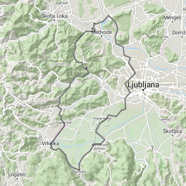 Map miniature of "The Countryside Ride" cycling inspiration in Zahodna Slovenija, Slovenia. Generated by Tarmacs.app cycling route planner