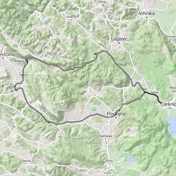 Map miniature of "Vipava Valley Hill Climbs" cycling inspiration in Zahodna Slovenija, Slovenia. Generated by Tarmacs.app cycling route planner