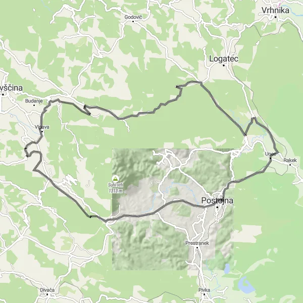 Map miniature of "Scenic Road Cycling Tour near Vipava" cycling inspiration in Zahodna Slovenija, Slovenia. Generated by Tarmacs.app cycling route planner