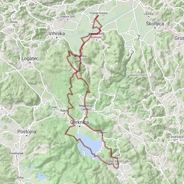 Map miniature of "The Majestic Mountains" cycling inspiration in Zahodna Slovenija, Slovenia. Generated by Tarmacs.app cycling route planner