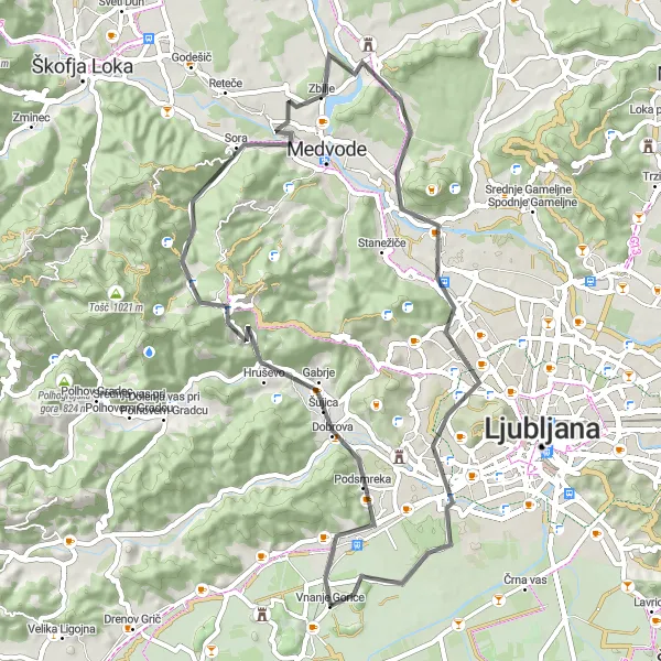 Miniatura della mappa di ispirazione al ciclismo "Avventura ciclistica in Slovenia occidentale" nella regione di Zahodna Slovenija, Slovenia. Generata da Tarmacs.app, pianificatore di rotte ciclistiche