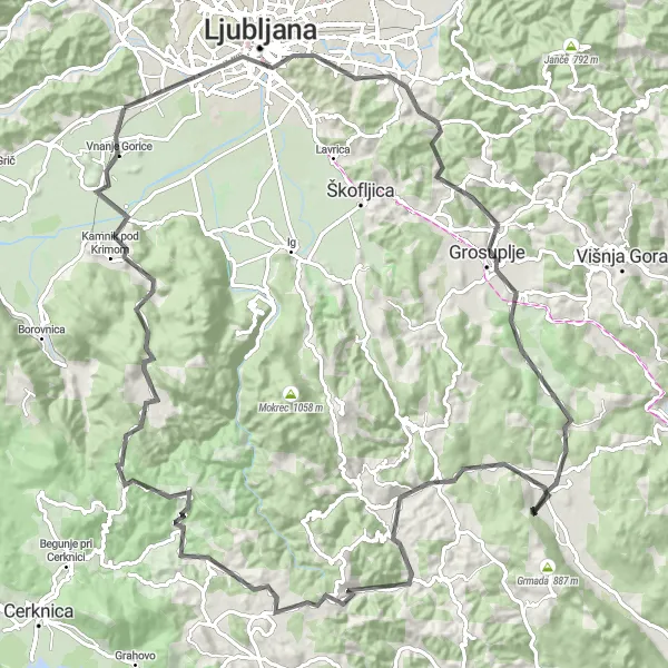 Map miniature of "The Thrilling Mountain Experience" cycling inspiration in Zahodna Slovenija, Slovenia. Generated by Tarmacs.app cycling route planner