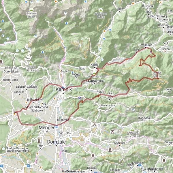 Miniatura mapy "Trasa gravelowa przez okolice Vodice" - trasy rowerowej w Zahodna Slovenija, Slovenia. Wygenerowane przez planer tras rowerowych Tarmacs.app