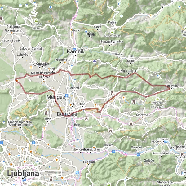 Karten-Miniaturansicht der Radinspiration "Abenteuertour von Vodice nach Drnovec" in Zahodna Slovenija, Slovenia. Erstellt vom Tarmacs.app-Routenplaner für Radtouren