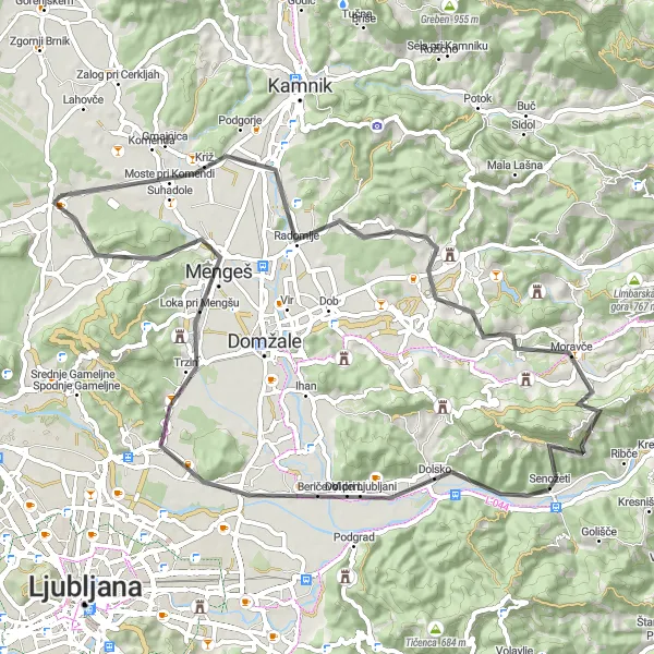 Miniaturní mapa "Okruh kolem Vodice" inspirace pro cyklisty v oblasti Zahodna Slovenija, Slovenia. Vytvořeno pomocí plánovače tras Tarmacs.app