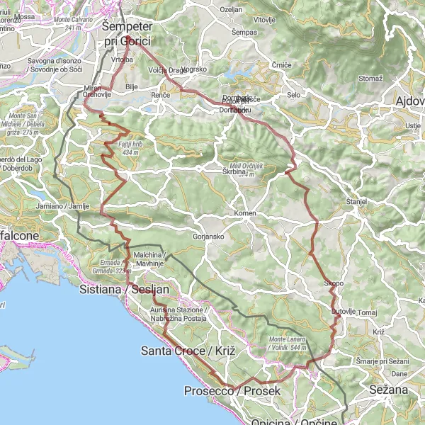 Map miniature of "Dombrava Adventure Loop" cycling inspiration in Zahodna Slovenija, Slovenia. Generated by Tarmacs.app cycling route planner