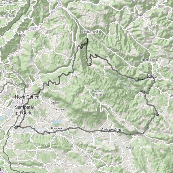 Map miniature of "Vrtojba Loop" cycling inspiration in Zahodna Slovenija, Slovenia. Generated by Tarmacs.app cycling route planner