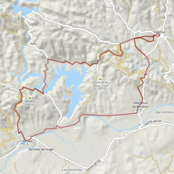 Map miniature of "Sierra Morena Gravel Ride" cycling inspiration in Andalucía, Spain. Generated by Tarmacs.app cycling route planner