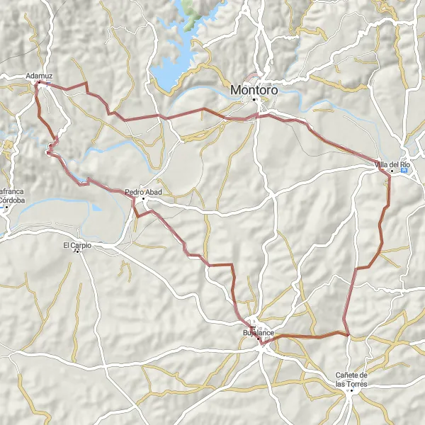 Miniatua del mapa de inspiración ciclista "Ruta de Grava Algallarín - Bujalance" en Andalucía, Spain. Generado por Tarmacs.app planificador de rutas ciclistas