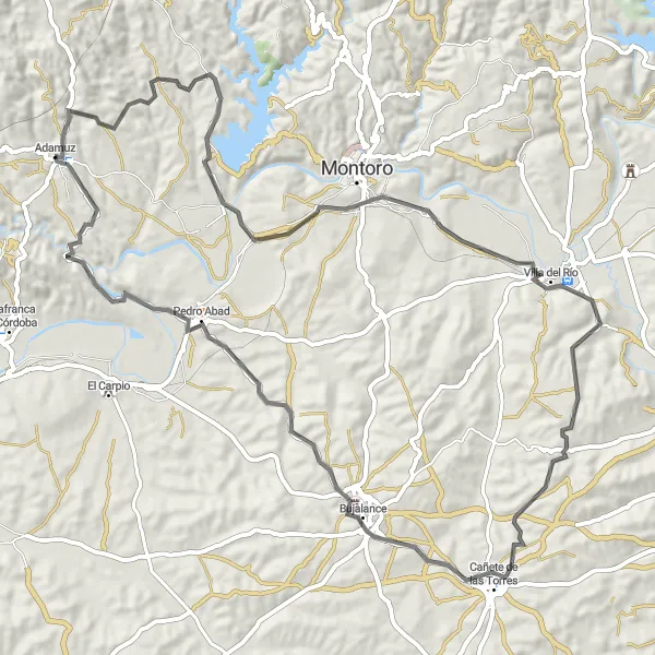Miniatua del mapa de inspiración ciclista "Ruta de Carretera Bujalance - Adamuz" en Andalucía, Spain. Generado por Tarmacs.app planificador de rutas ciclistas