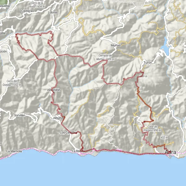 Miniaturní mapa "Adra a okolí na kole" inspirace pro cyklisty v oblasti Andalucía, Spain. Vytvořeno pomocí plánovače tras Tarmacs.app
