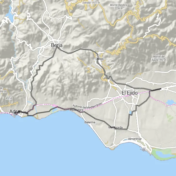 Miniaturní mapa "Okruh z Adry po silnici" inspirace pro cyklisty v oblasti Andalucía, Spain. Vytvořeno pomocí plánovače tras Tarmacs.app