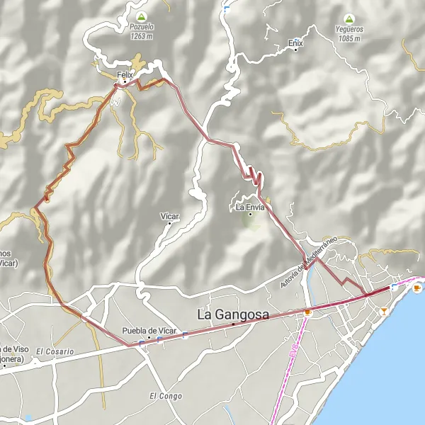 Miniature de la carte de l'inspiration cycliste "Circuit des collines de l'Alpujarras" dans la Andalucía, Spain. Générée par le planificateur d'itinéraire cycliste Tarmacs.app