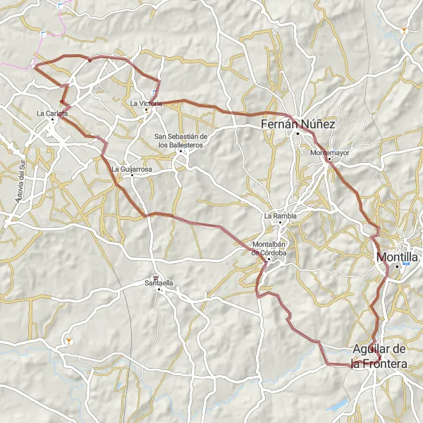 Miniature de la carte de l'inspiration cycliste "Circuit historique d'Aguilar de la Frontera" dans la Andalucía, Spain. Générée par le planificateur d'itinéraire cycliste Tarmacs.app