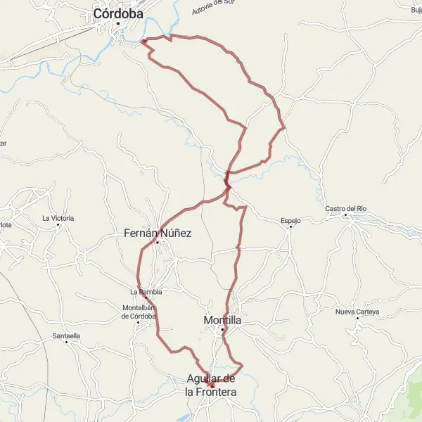 Miniature de la carte de l'inspiration cycliste "Parcours aventureux à Aguilar de la Frontera" dans la Andalucía, Spain. Générée par le planificateur d'itinéraire cycliste Tarmacs.app
